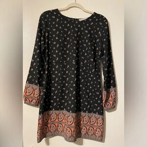 Abercrombie and Fitch Long Sleeve Paisley Boho Shift Dress Size Medium